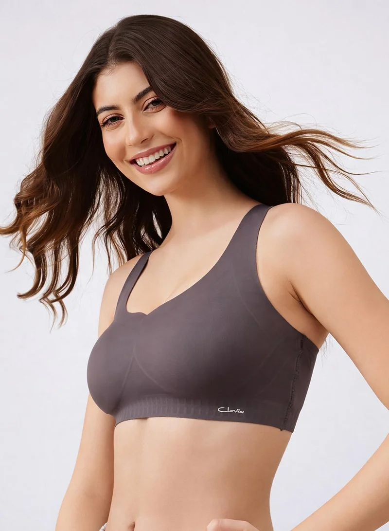Clovia Padded Non-Wired Full Coverage Seamless Bonded Slip-on Bra in Dark Grey
